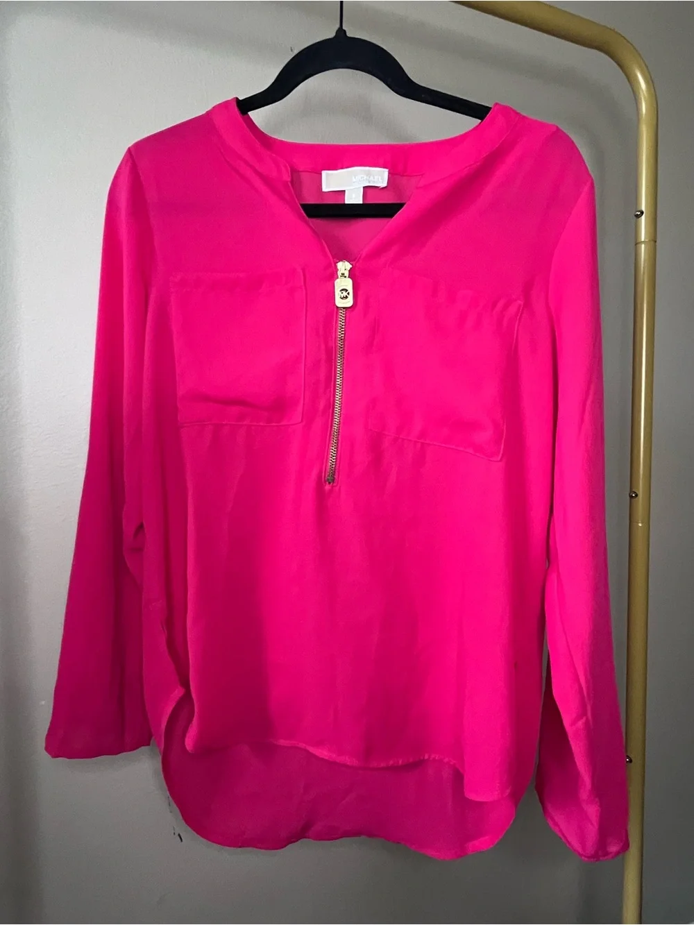 Michael Kors Hot Pink Zip-Pocket Blouse sz S